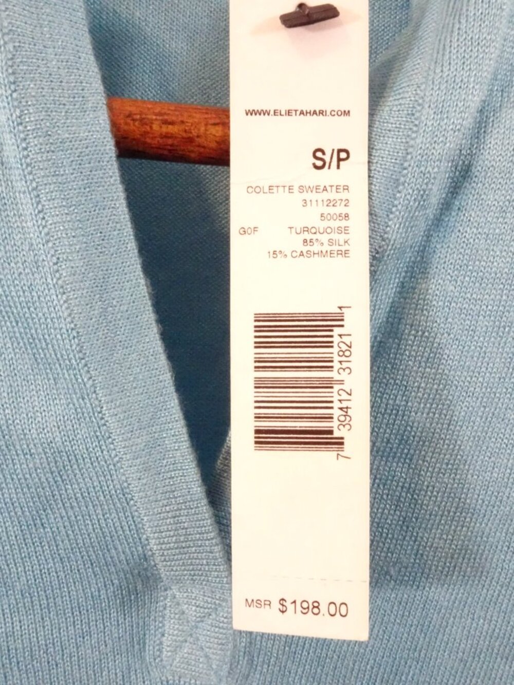 Elie Tahari Colette Silk Cashmere Blend Sweater Size S Turquoise NEW Y2K Slim - Picture 6 of 8